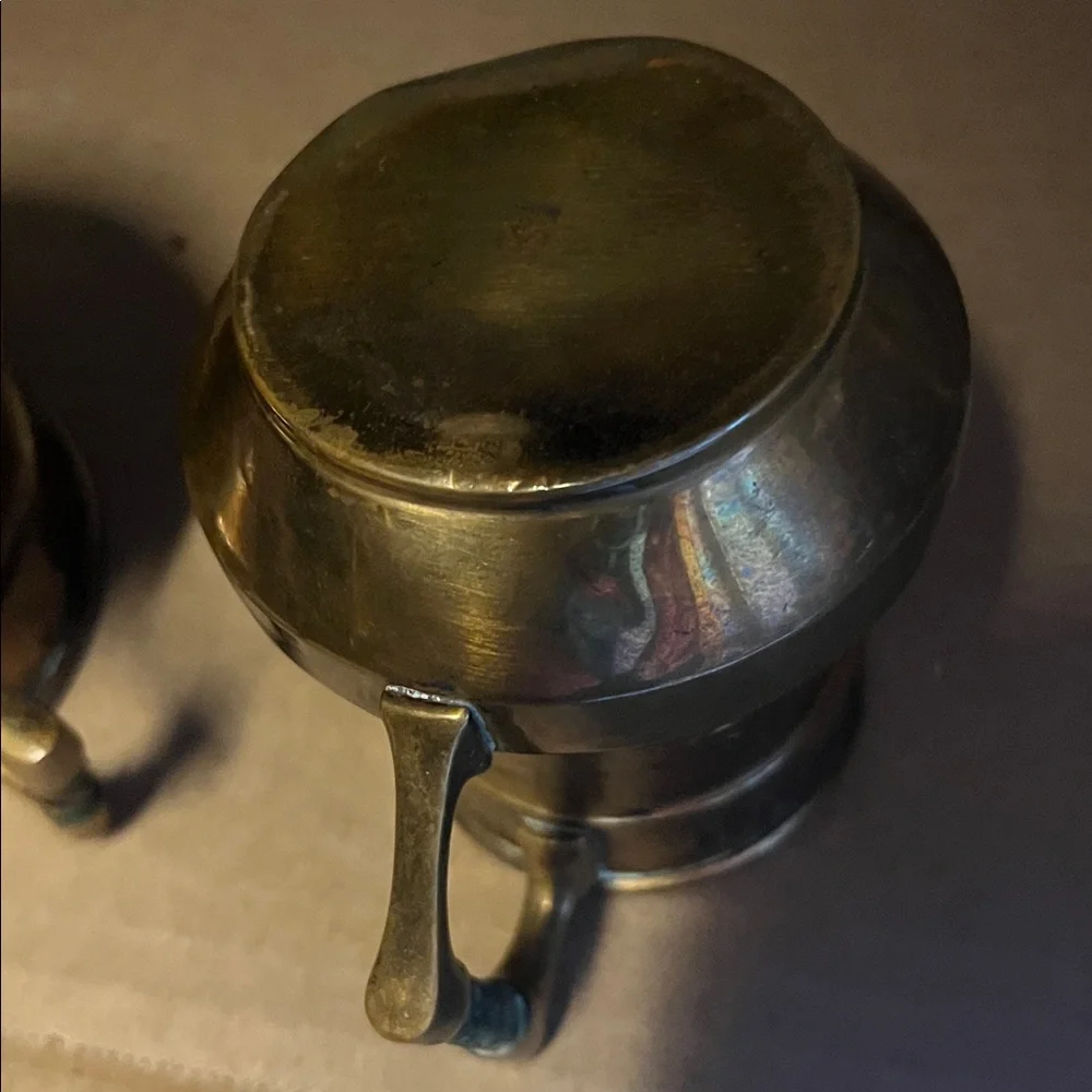 Vintage Brass Sugar Bowl and Creamer Set as found